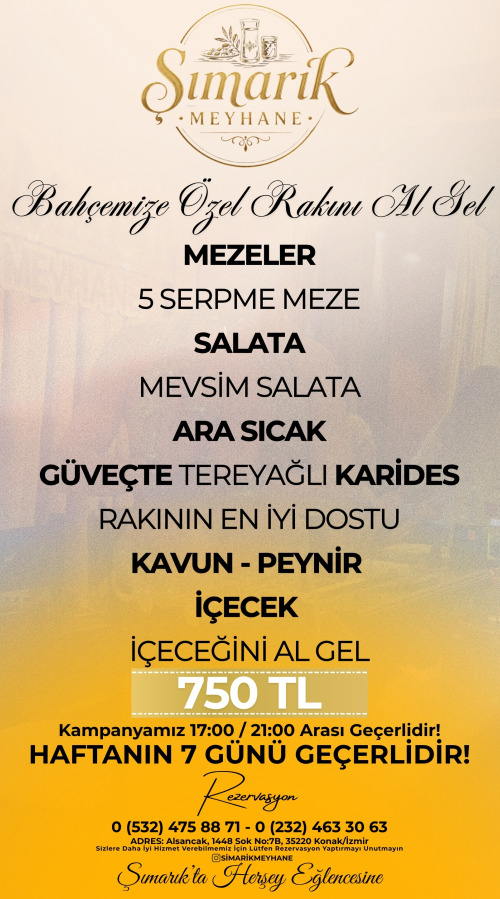 Bahçemize Özel Rakını Al Gel Menüsü